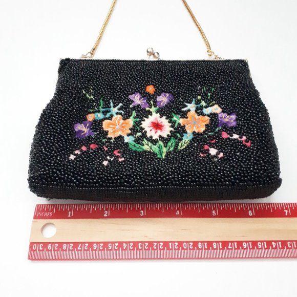 Du Val Vintage Black Beaded and Embroidered Handbag - Picture 8 of 9